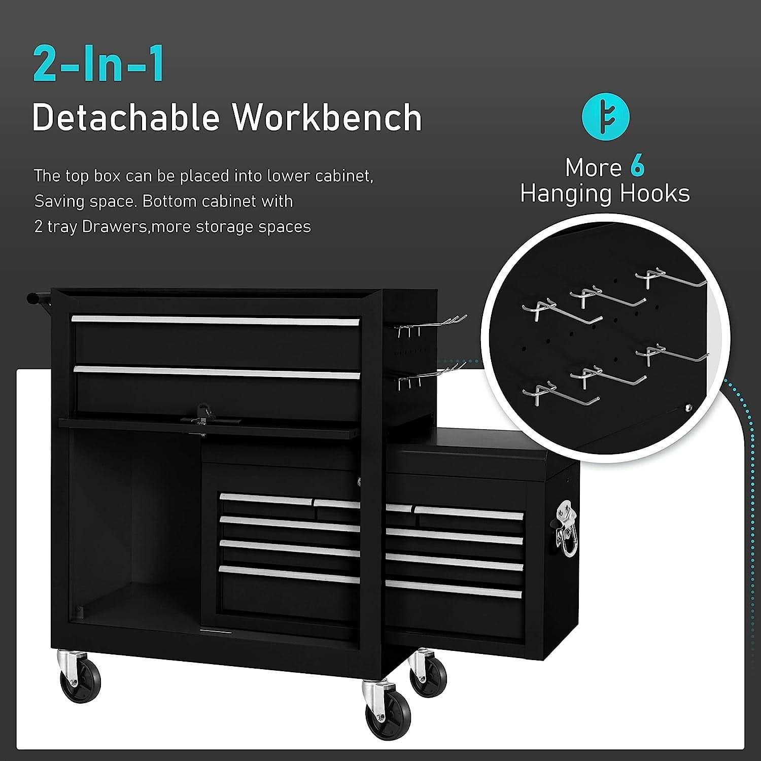 2-in-1 Tool Chest & Cabinet Large Capacity 8-Drawer Rolling Tool Box Organizer with Wheels Lockable - Cheap Fitting