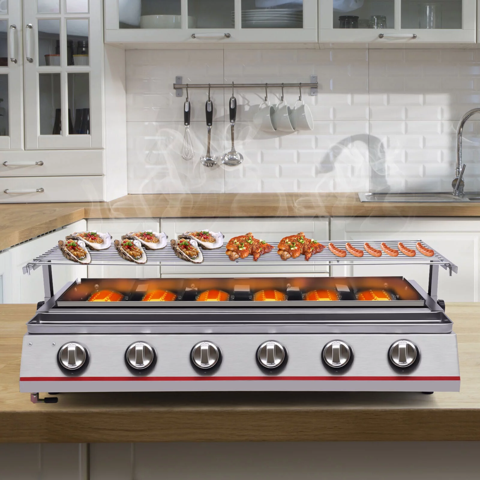 Stainless Steel 6 Burner Gas BBQ Grill Barbecue Table Top Grill Outdoor Cooking - Cheap Fitting