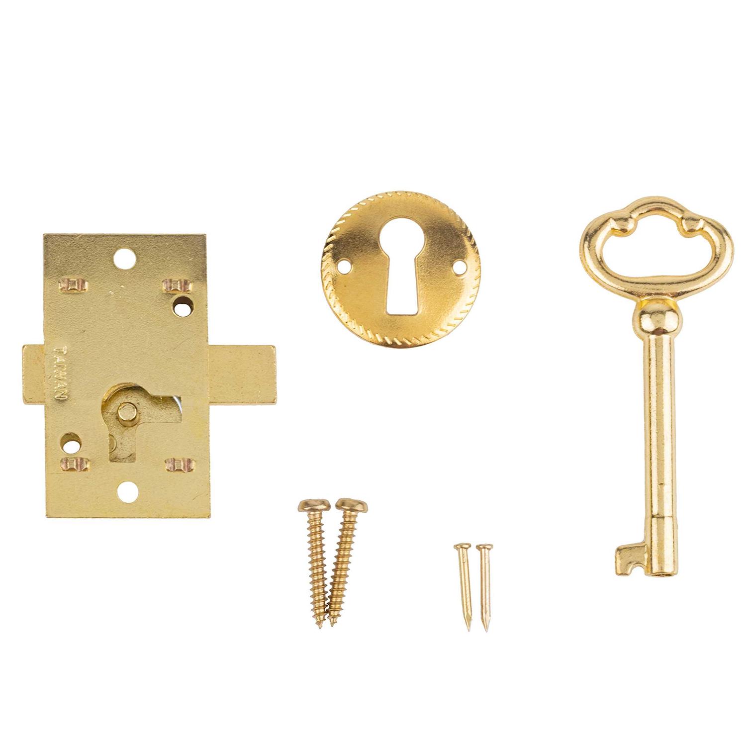 UNIQANTIQ HARDWARE SUPPLY Small Brass Plated Flush Mount Lock Set for Cabinet Door or Drawer - Cheap Fitting