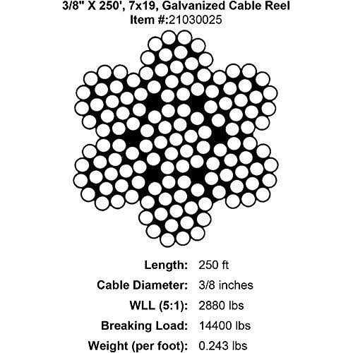3/16 x 1000′ 7×19 Galvanized Cable Reel 3376 - Cheap Fitting
